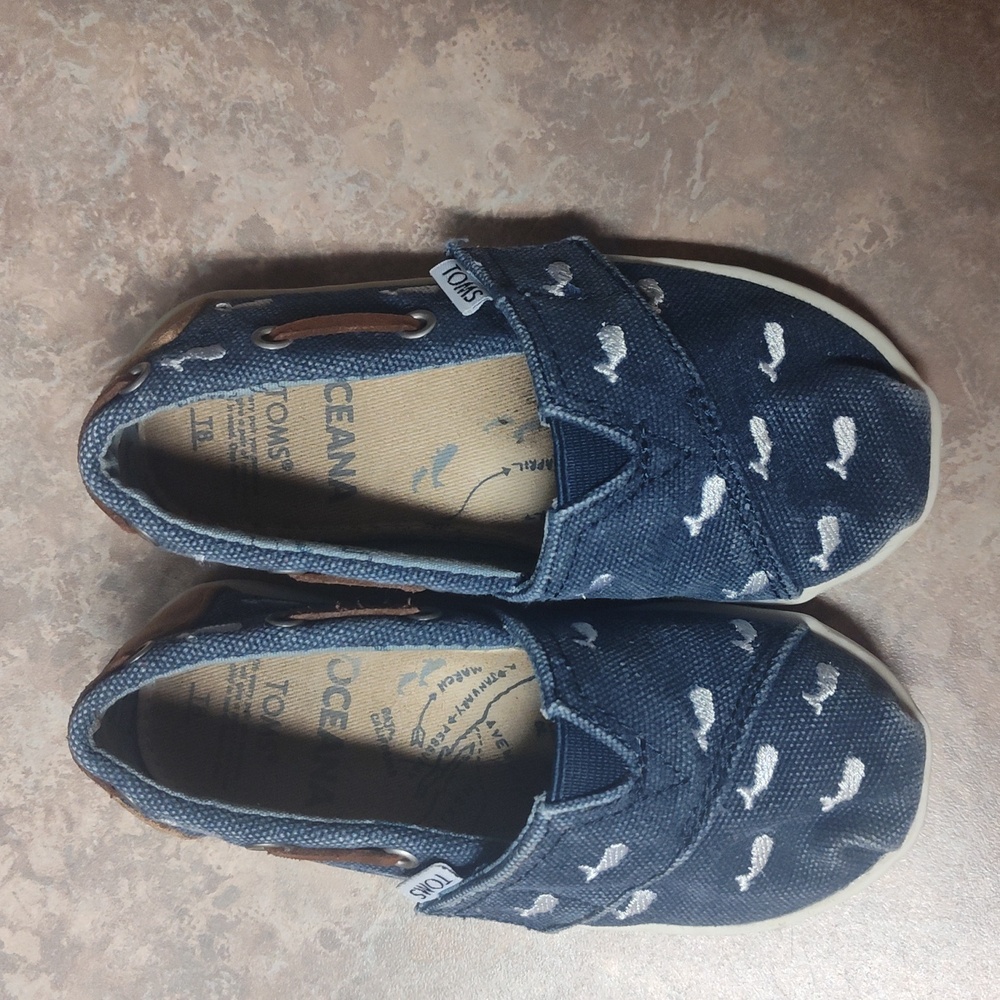 Toms Blue and White Sneakers Size 8 Toddler Boy - Picture 2 of 7